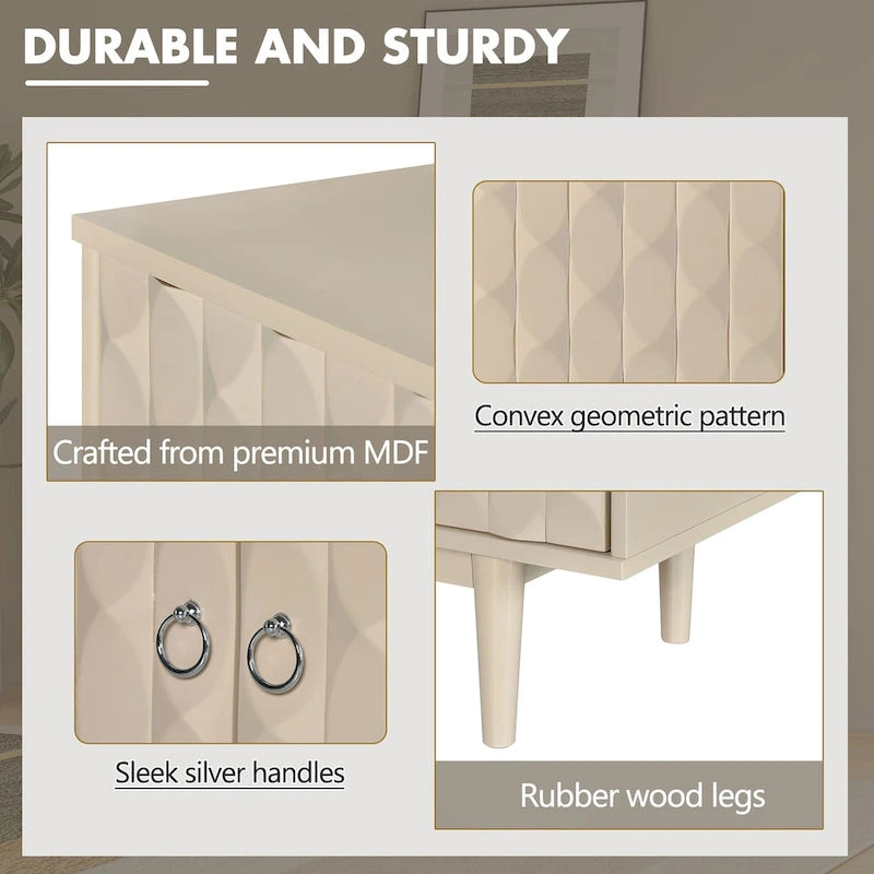 4-Door Sideboard - Convex Geometric Pattern - Silver Handles - MDF