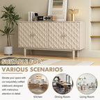 4-Door Sideboard - Convex Geometric Pattern - Silver Handles - MDF