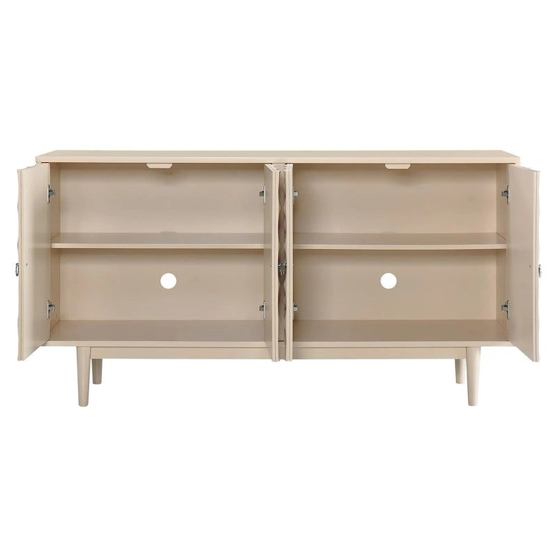 4-Door Sideboard - Convex Geometric Pattern - Silver Handles - MDF