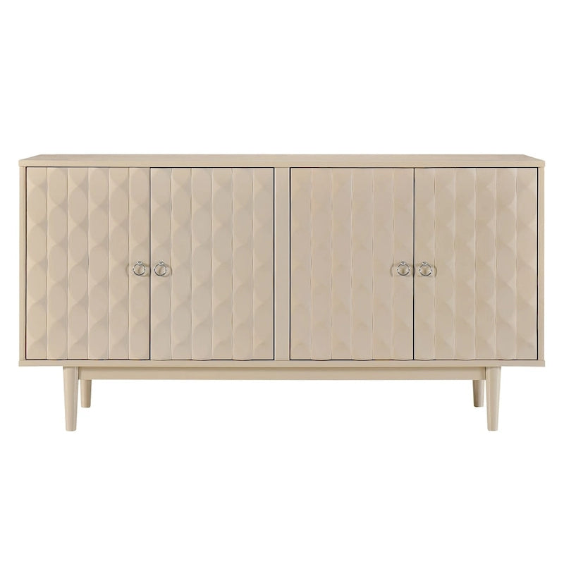 4-Door Sideboard - Convex Geometric Pattern - Silver Handles - MDF
