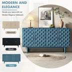 4-Door Sideboard - Convex Geometric Pattern - Silver Handles - MDF