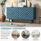 4-Door Sideboard - Convex Geometric Pattern - Silver Handles - MDF