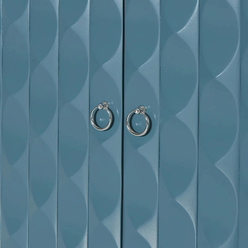 4-Door Sideboard - Convex Geometric Pattern - Silver Handles - MDF