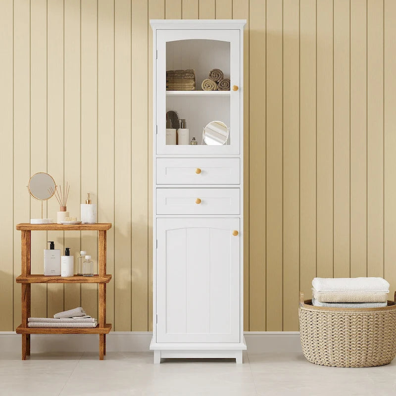 Tall Bathroom Storage Cabinet with Glass Doors