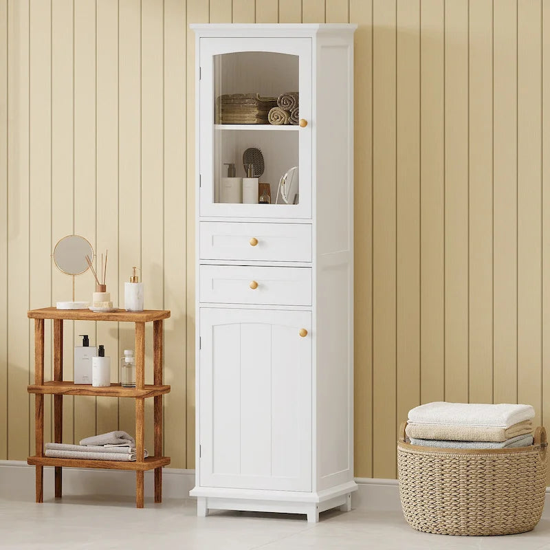 Tall Bathroom Storage Cabinet with Glass Doors