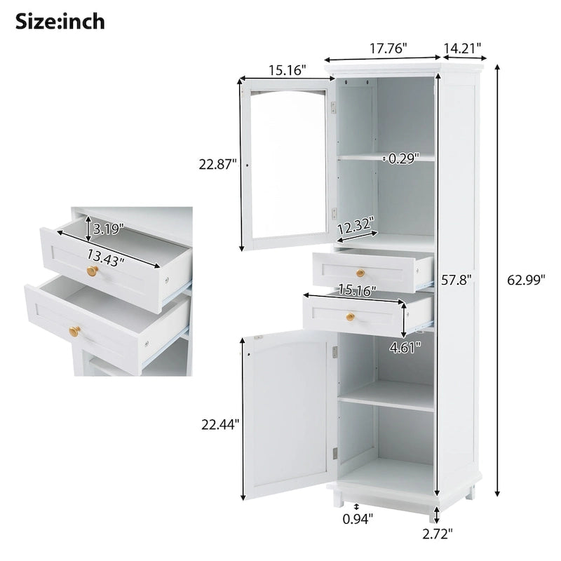 Tall Bathroom Storage Cabinet with Glass Doors