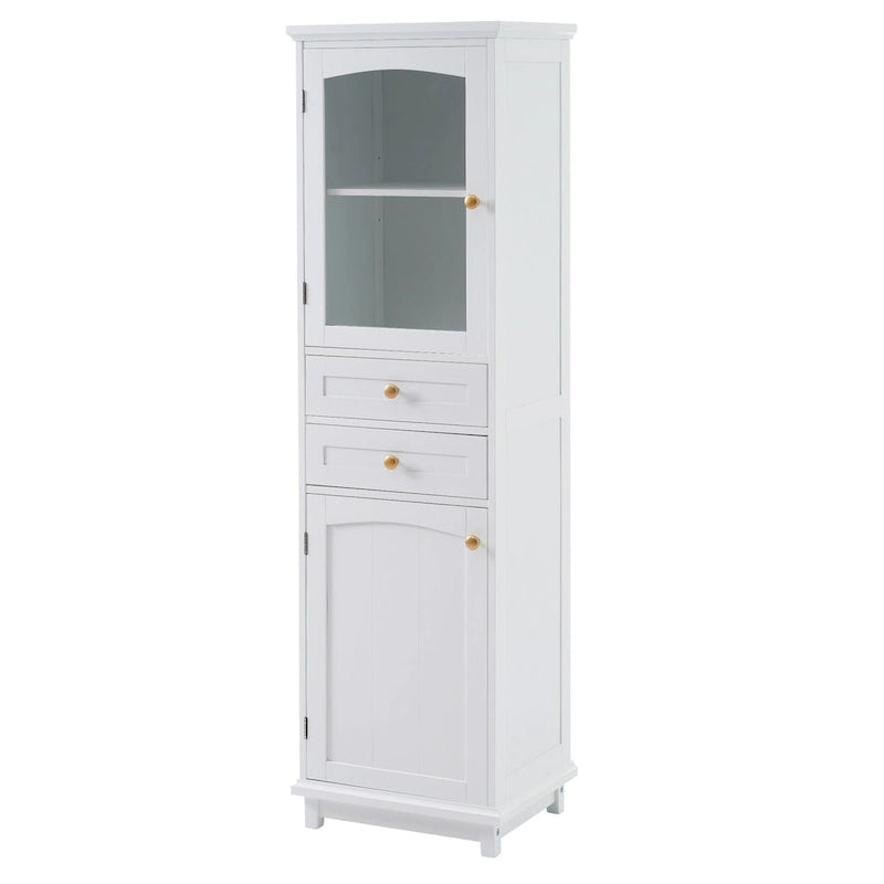 Tall Bathroom Storage Cabinet with Glass Doors