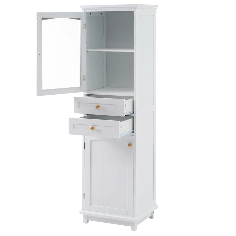 Tall Bathroom Storage Cabinet with Glass Doors