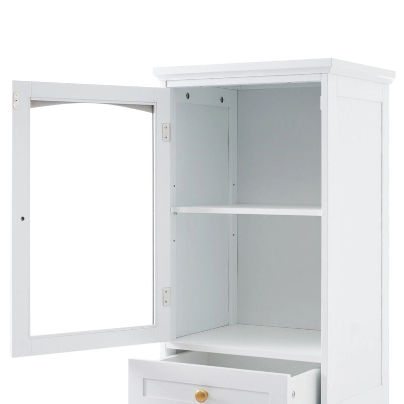 Tall Bathroom Storage Cabinet with Glass Doors