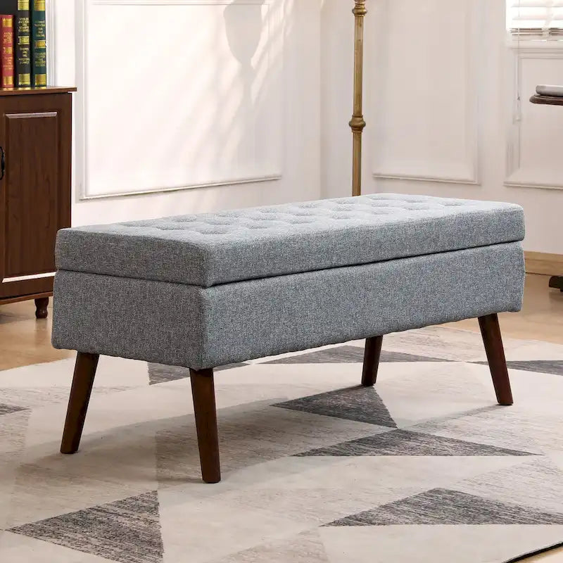 Storage Bench with Storage End of Bed Bench Entryway Bench Storage Ottoman Bench 43.7 W x 18.1 D Grey Linen Bench