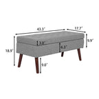 Grey Linen Tufted Storage Bench with Flip-Top Lid