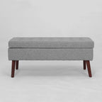 Grey Linen Tufted Storage Bench with Flip-Top Lid