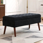 Grey Linen Tufted Storage Bench with Flip-Top Lid