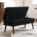 Grey Linen Tufted Storage Bench with Flip-Top Lid
