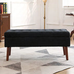 Grey Linen Tufted Storage Bench with Flip-Top Lid