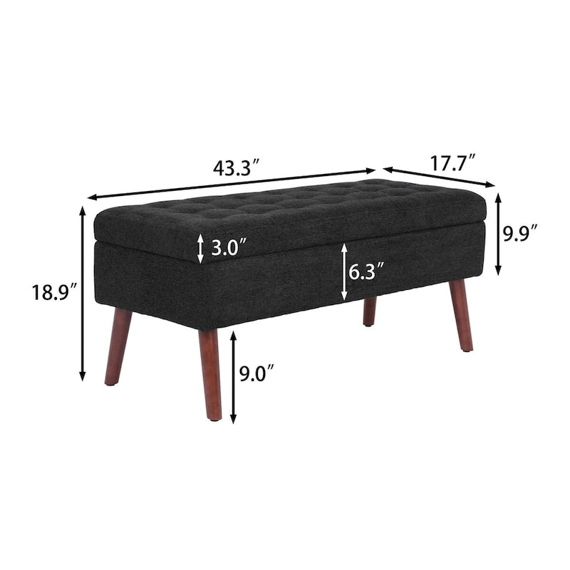 Grey Linen Tufted Storage Bench with Flip-Top Lid
