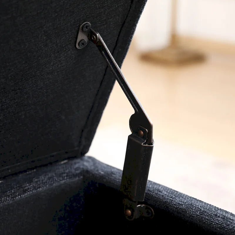 Grey Linen Tufted Storage Bench with Flip-Top Lid