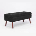 Grey Linen Tufted Storage Bench with Flip-Top Lid